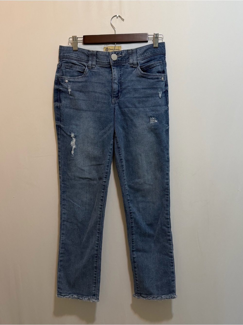 Democracy Blue Distressed Ankle Crop Jeans